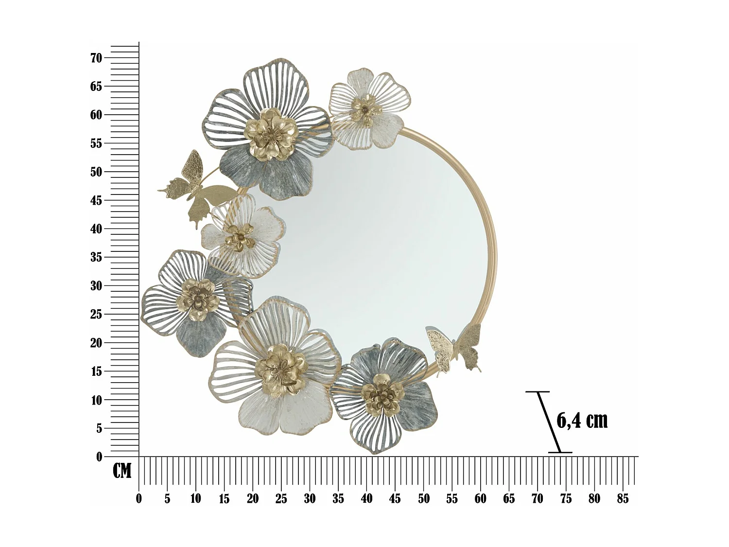 Specchio da parete con fiori in metallo multicolore cm 63x6,4x70,5