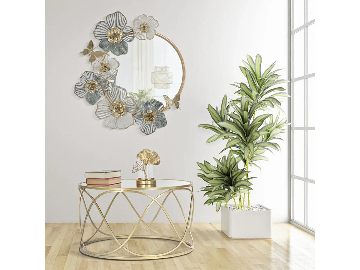 Wandspiegel met veelkleurige metalen bloemen, 63 x 6,4 x 70,5 cm
