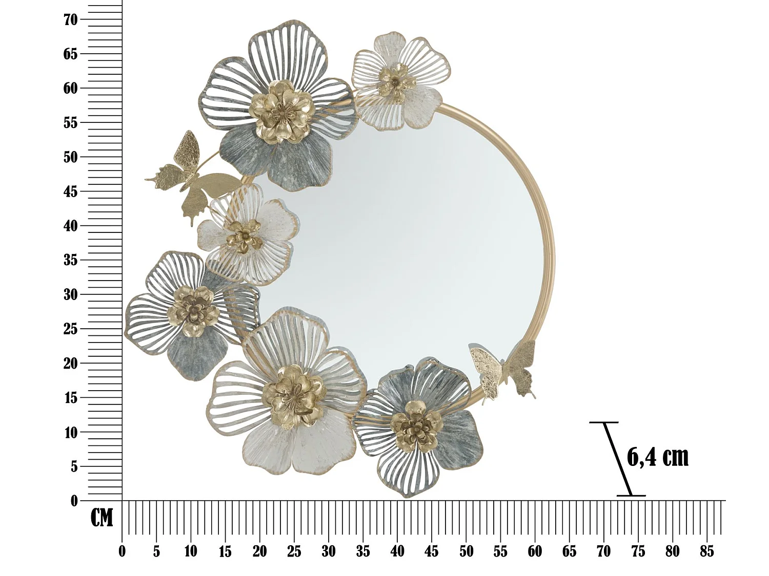 Wandspiegel met veelkleurige metalen bloemen, 63 x 6,4 x 70,5 cm