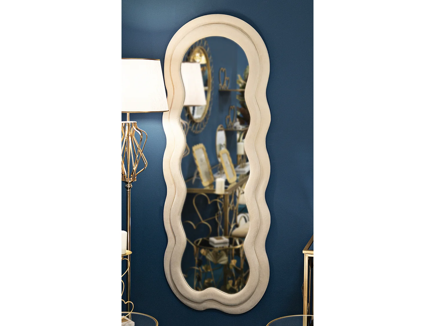 Miroir Mural en Velours "Wavy" 160cm Crème