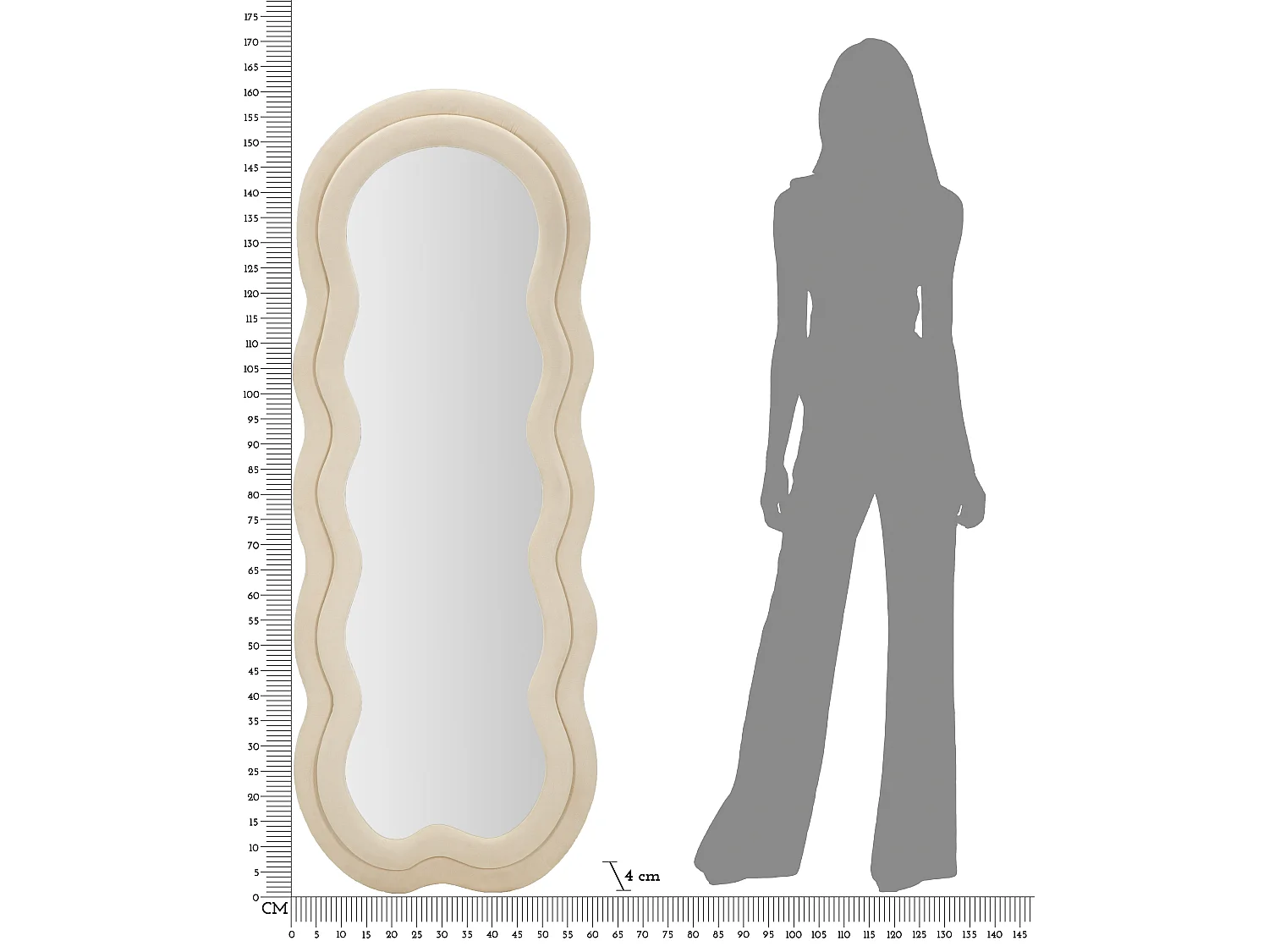 Miroir Mural en Velours "Wavy" 160cm Crème