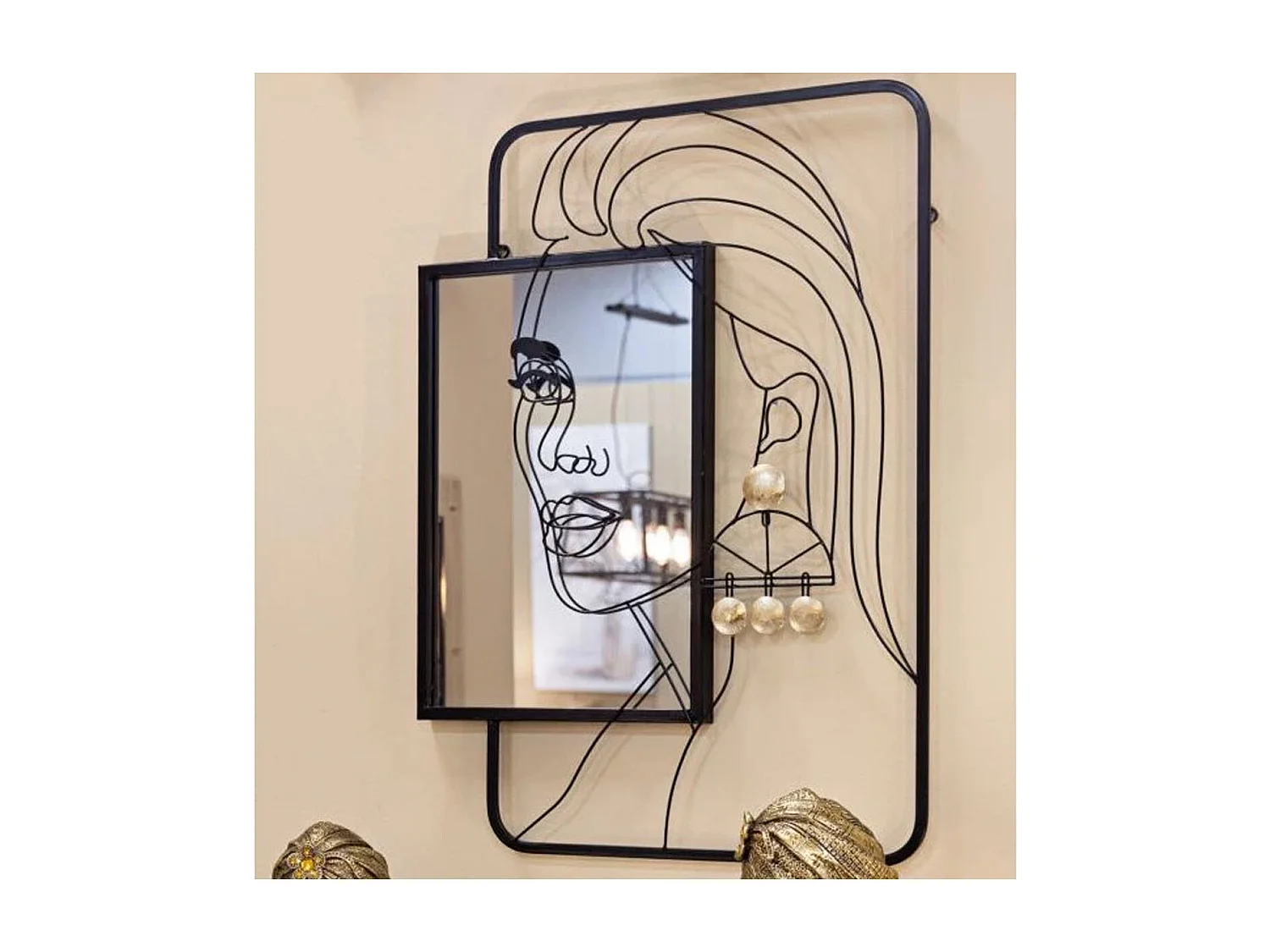 Ronde zwarte metalen wandspiegel voor meisjes, 64,8 x 3,8 x 85 cm