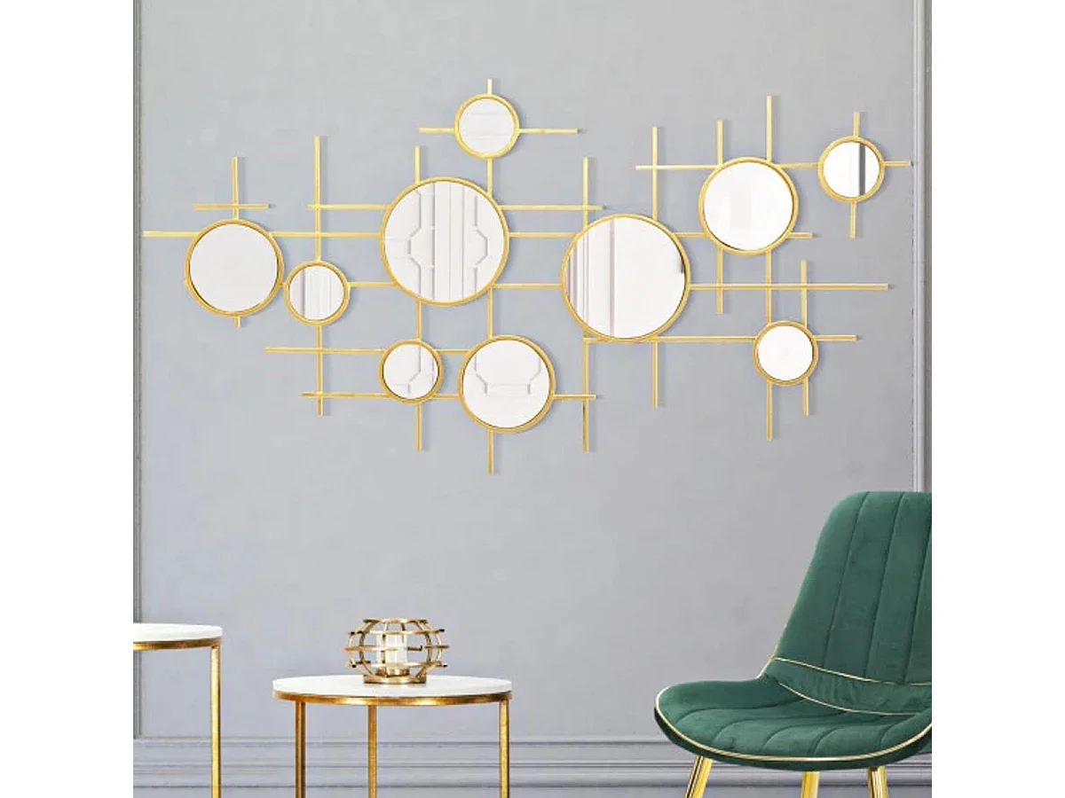 Miroir Mural Composition Déco "Gloxy" 117cm Or