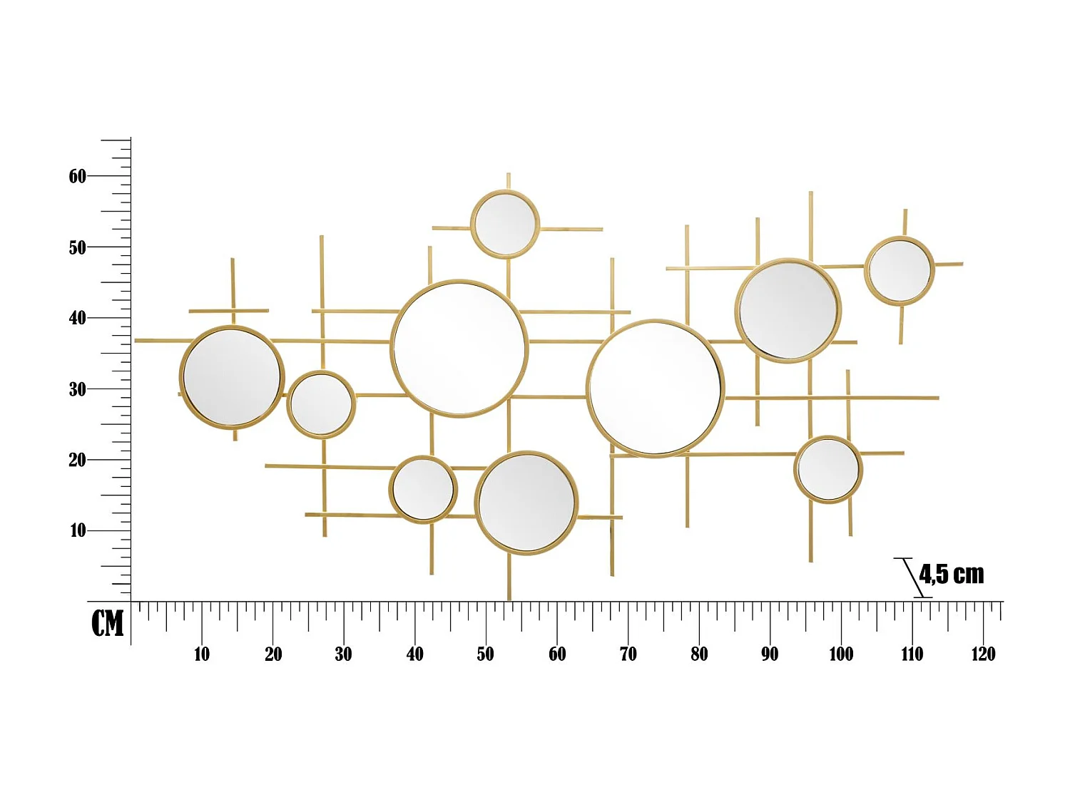 Miroir Mural Composition Déco "Gloxy" 117cm Or