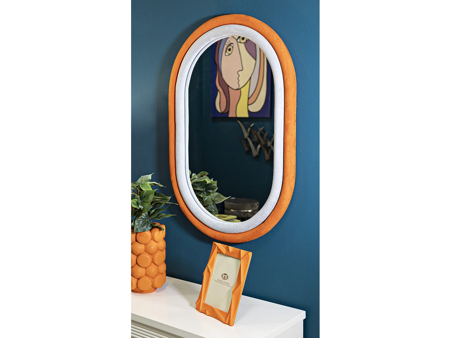 Miroir Mural en Velours "Anthony" 90cm Gris & Orange