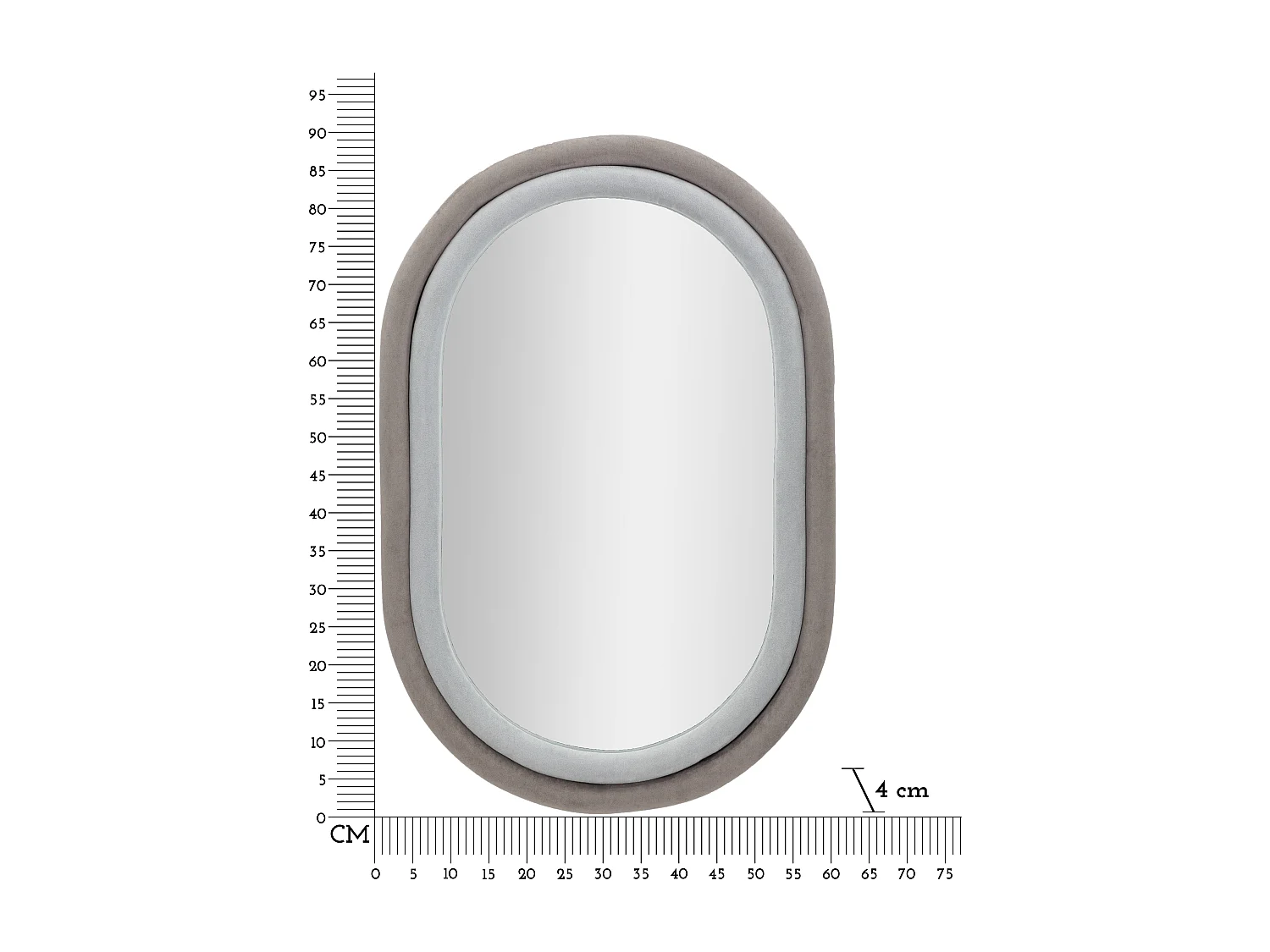 Specchio da parete in velluto grigio cm 60x4x90