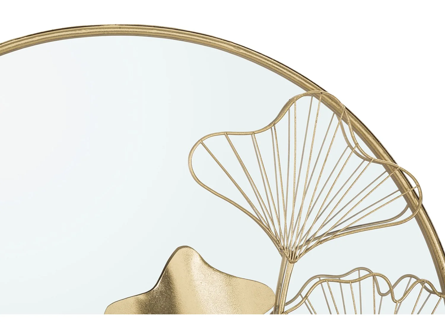 Specchio da parete rotondo con foglie in metallo dorato cm 75x3,5x72