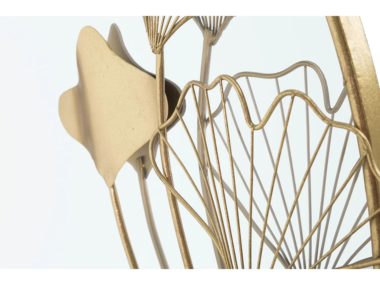 Specchio da parete rotondo con foglie in metallo dorato cm 75x3,5x72