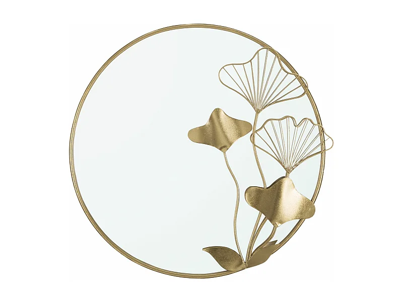 Specchio da parete rotondo con foglie in metallo dorato cm 75x3,5x72