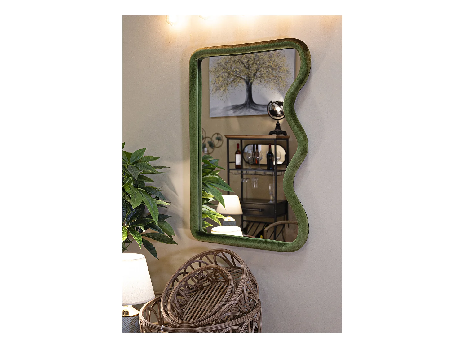 Miroir Mural en Velours "Tod" 90cm Vert