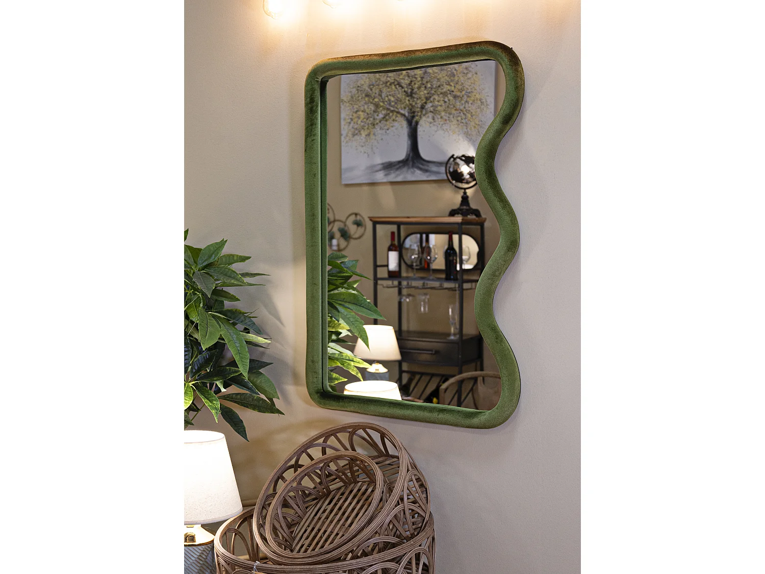 Miroir Mural en Velours "Tod" 90cm Vert