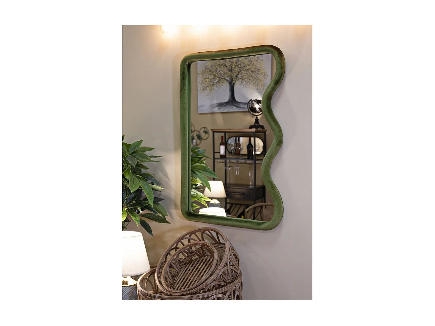 Groene fluwelen wandspiegel 60x4x90 cm