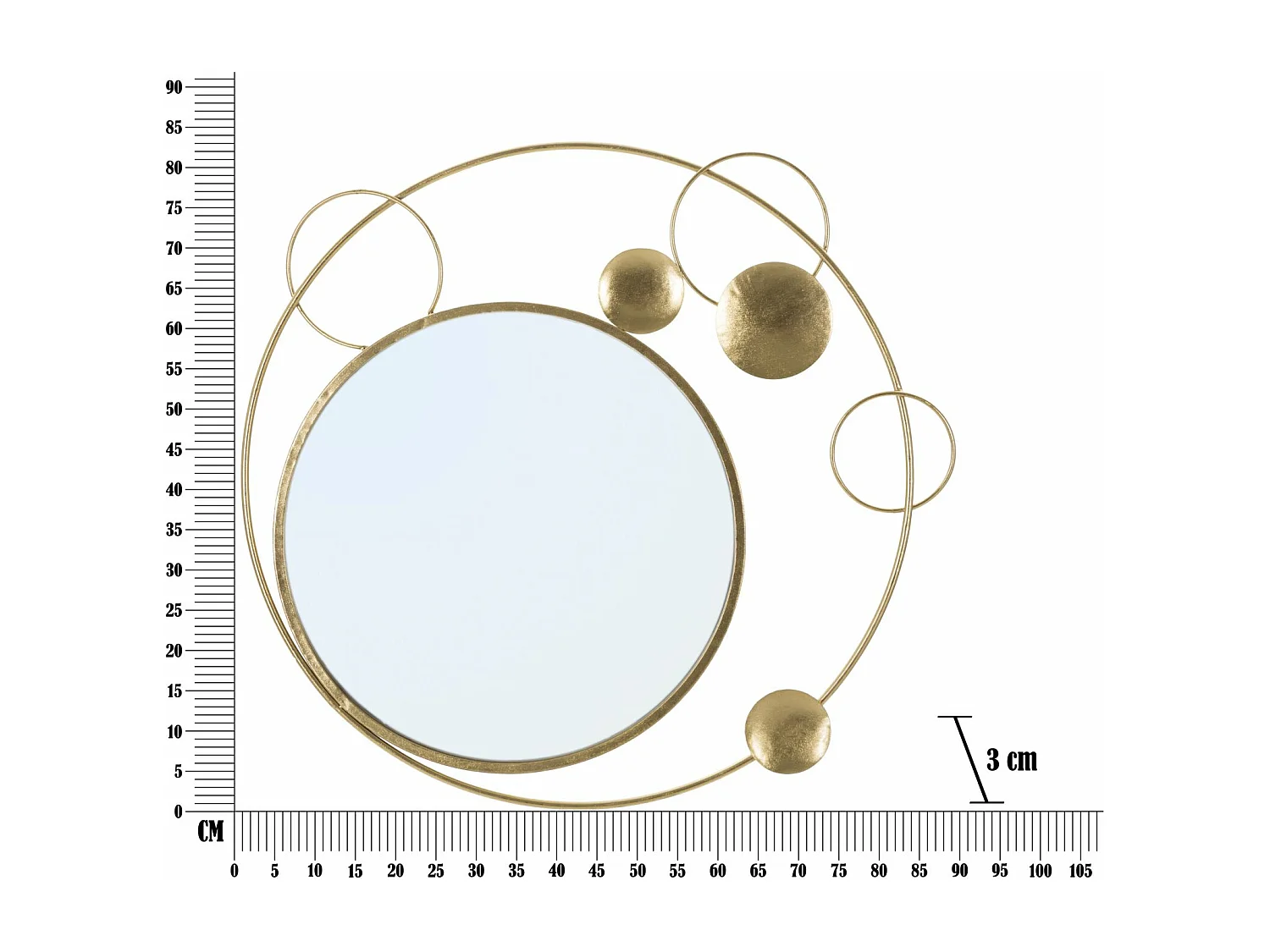Miroir Mural Design "Planète" 90cm Or