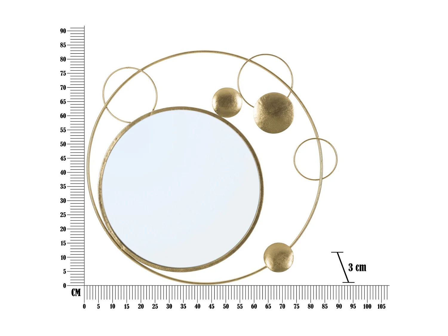 Miroir Mural Design "Planète" 90cm Or