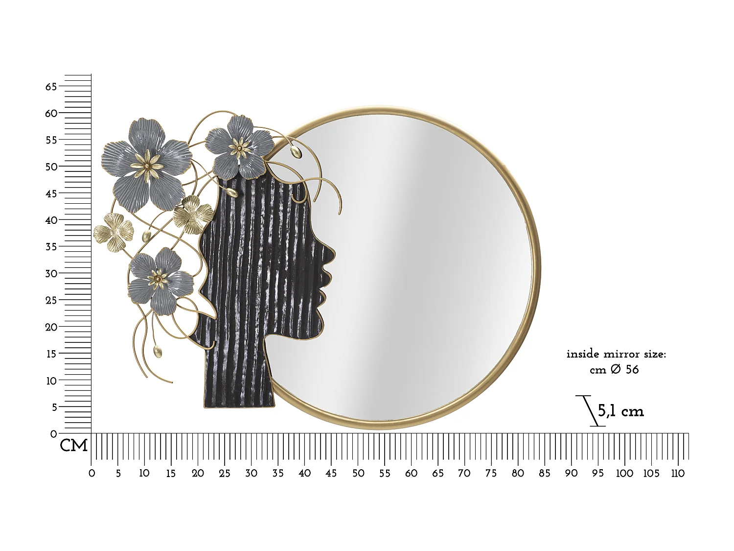 Specchio da parete in metallo multicolore cm 81,9x7x61