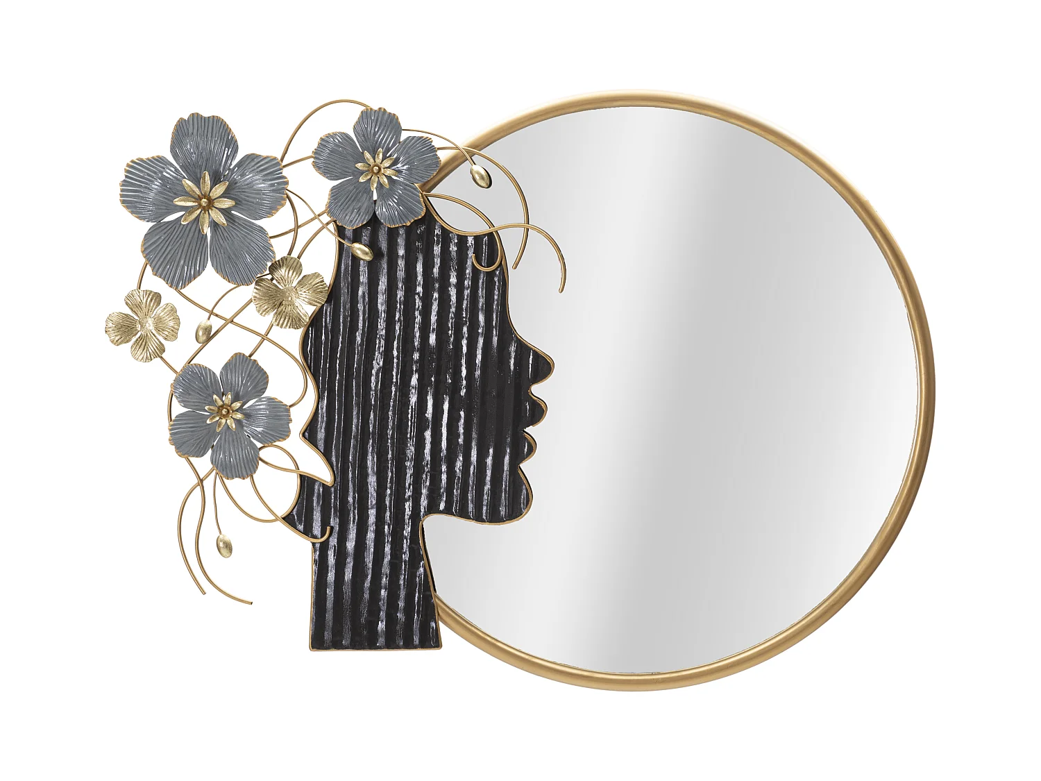 Miroir Mural Woman - Cadre à Motif Profil de Femme avec Coiffe Florale - 81,9x7x61 cm
