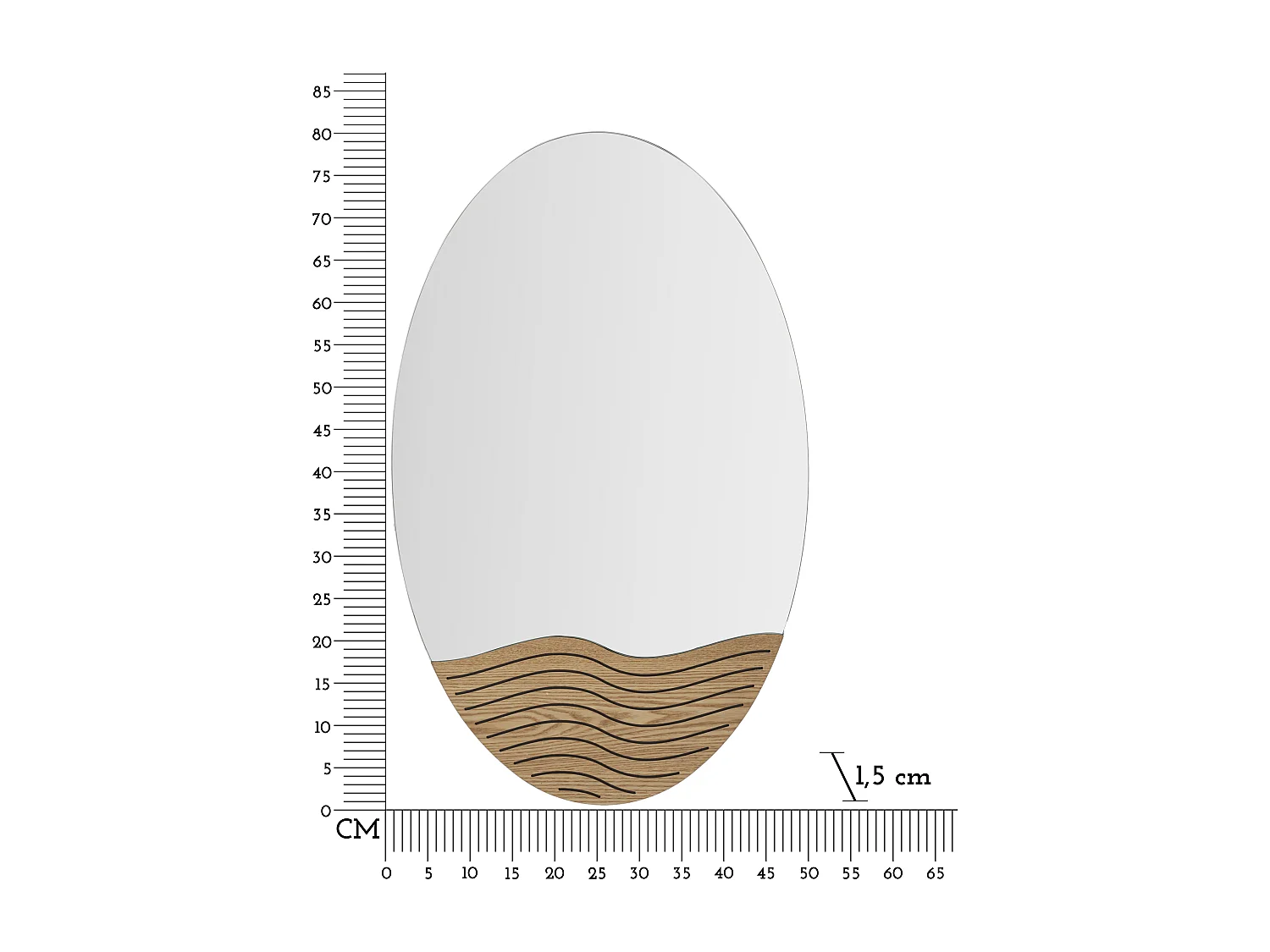 Specchio rotondo da parete in legno marrone con onde Ø cm 50x1,5x80