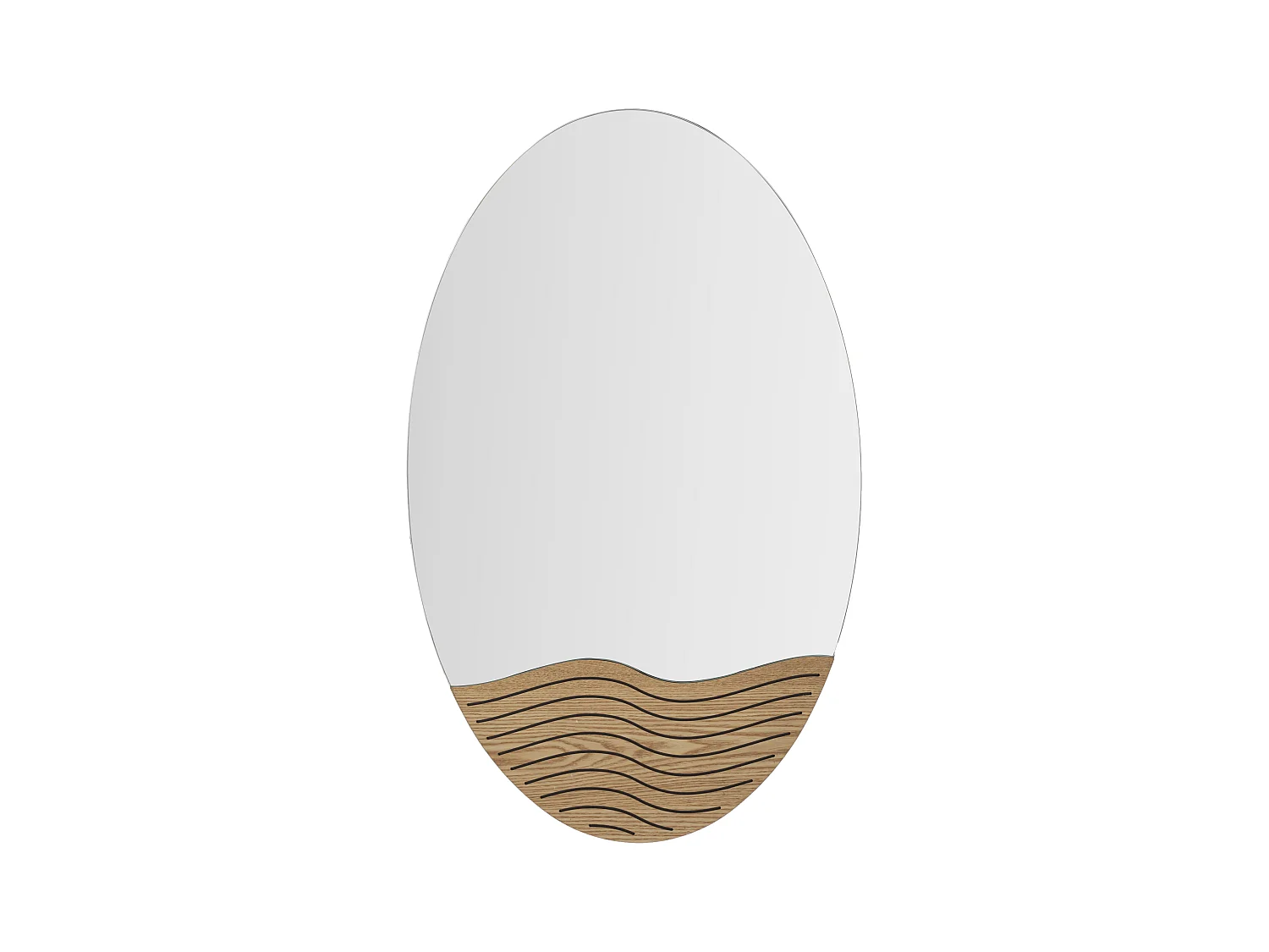 Miroir mural rond avec décoration en bois Inspirée des Vagues - 50x1,5x80 cm