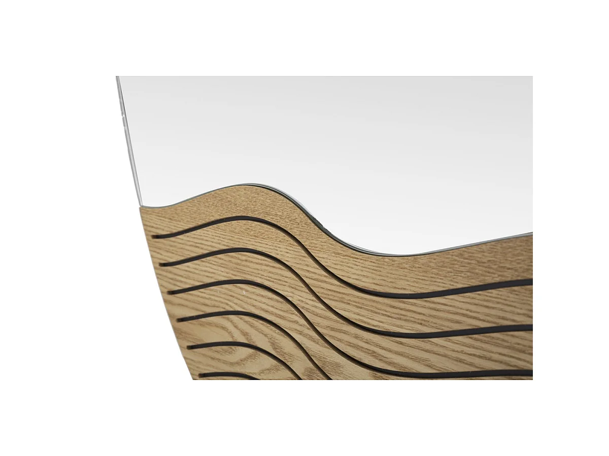 Ronde bruine houten wandspiegel met golven, Ø 50x1,5x80 cm