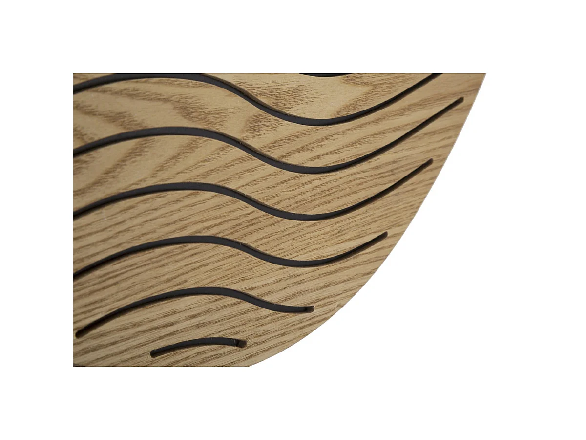 Ronde bruine houten wandspiegel met golven, Ø 50x1,5x80 cm