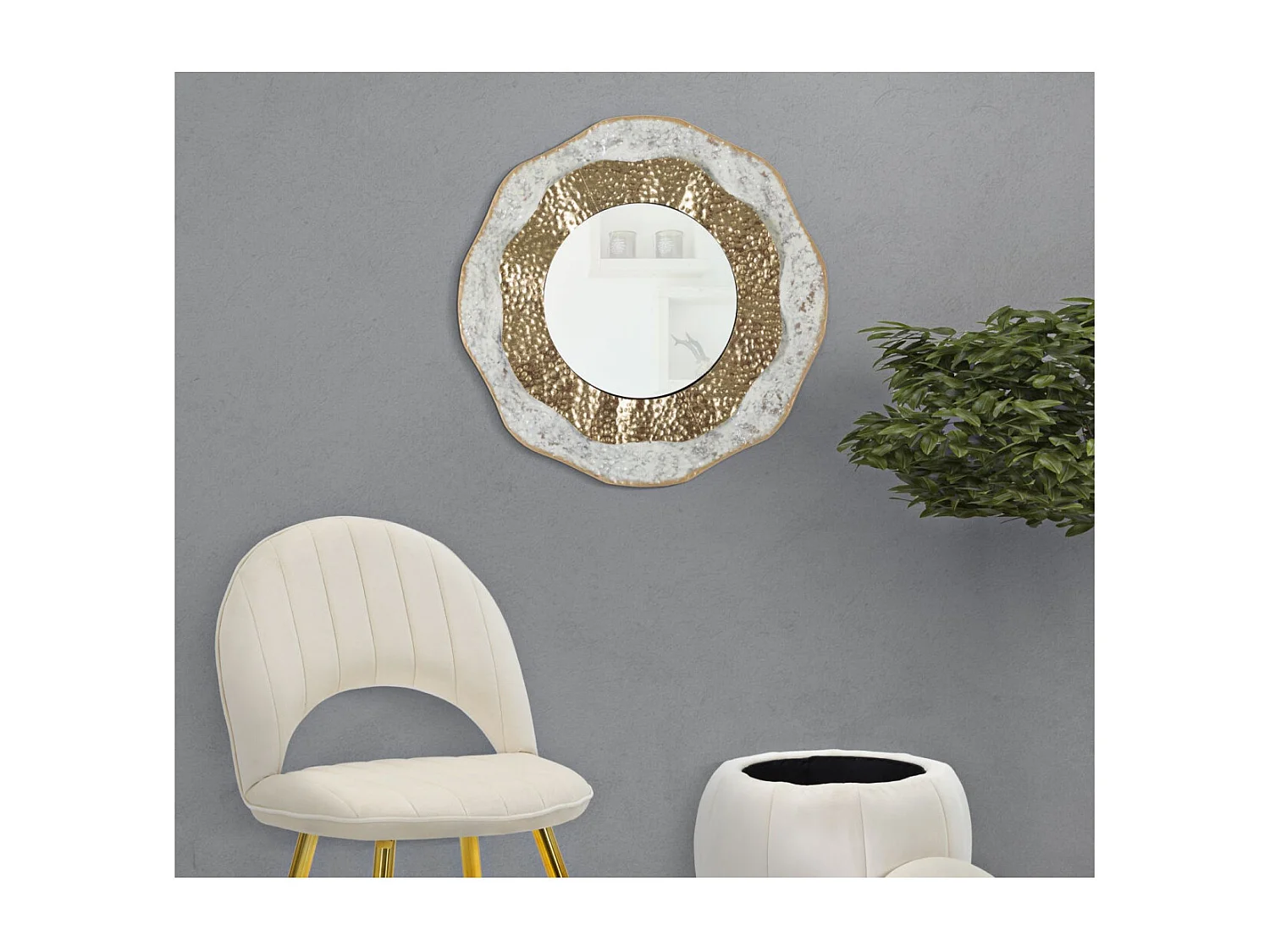 Miroir Mural Design "Shai" 54cm Crème & Or