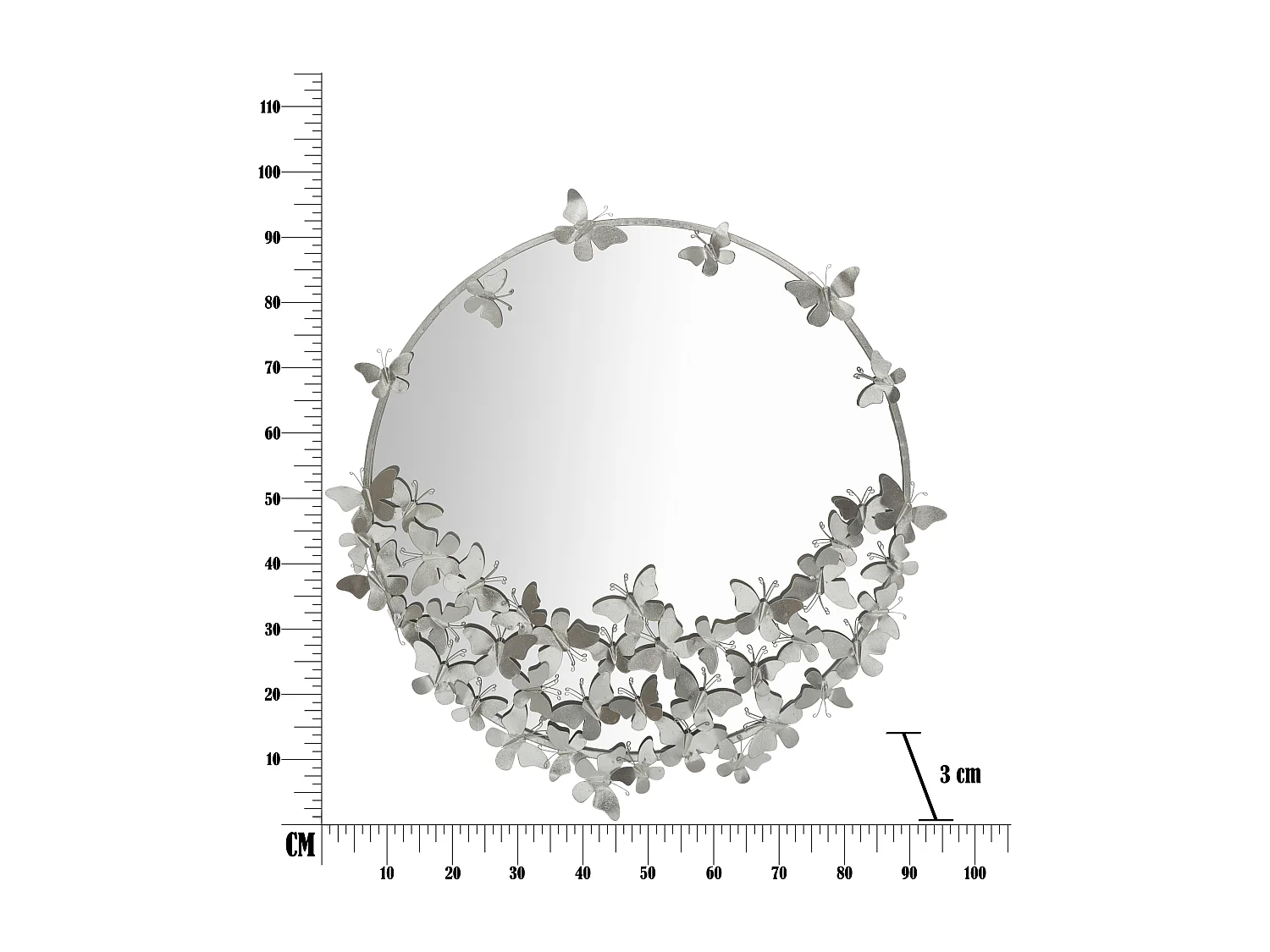 Miroir Mural Design "Butterfly" 94cm Argent