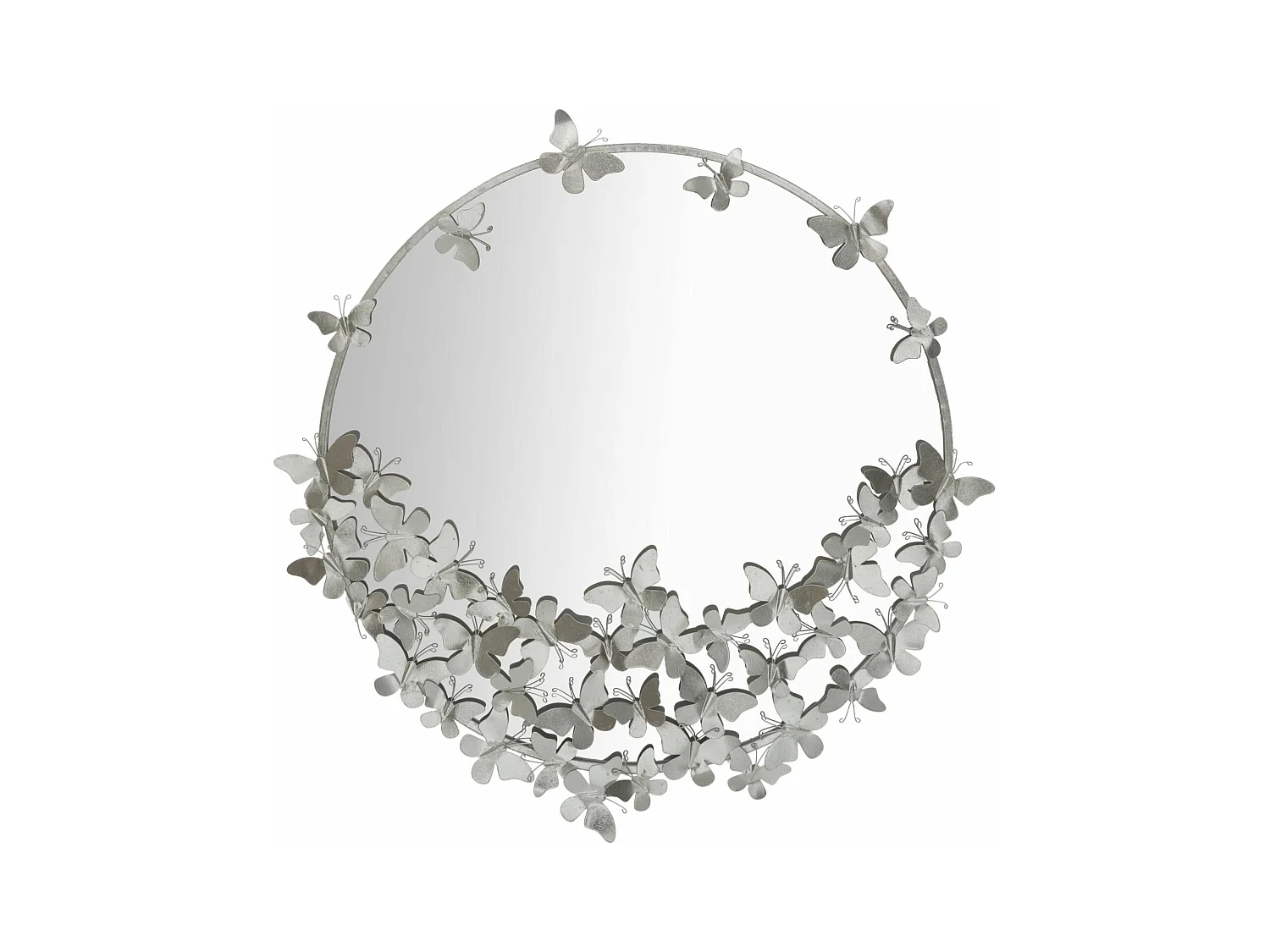 Miroir Mural Rond Butterfly Silver - Cadre Argenté avec Motifs Naturels - Ø 91x3x94 cm
