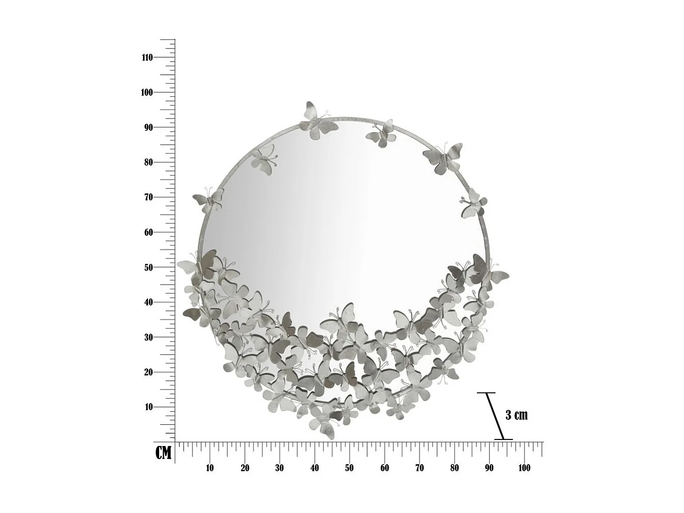 Miroir Mural Design "Butterfly" 94cm Argent