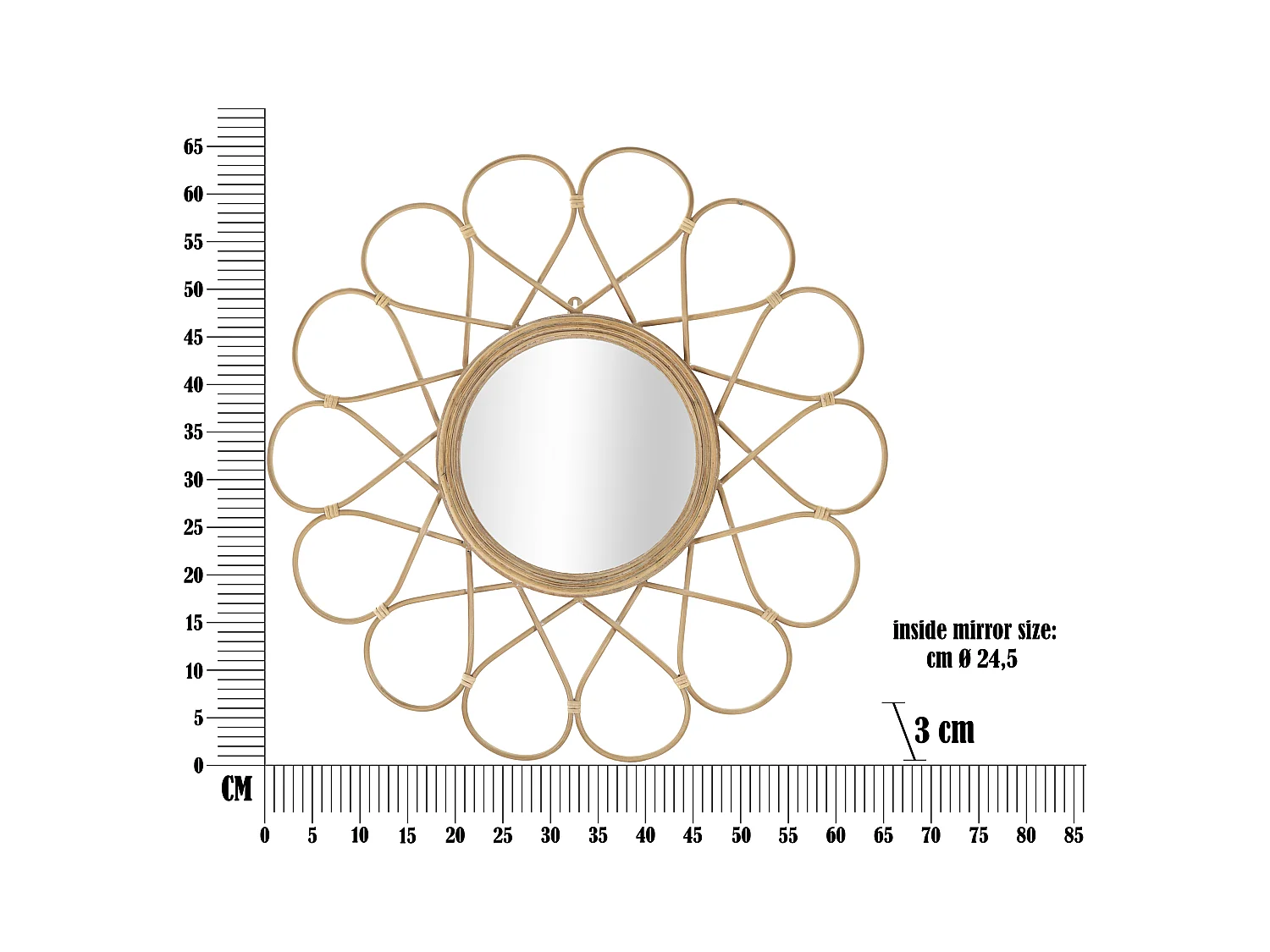 Miroir Mural Déco "Almeria" 65cm Naturel