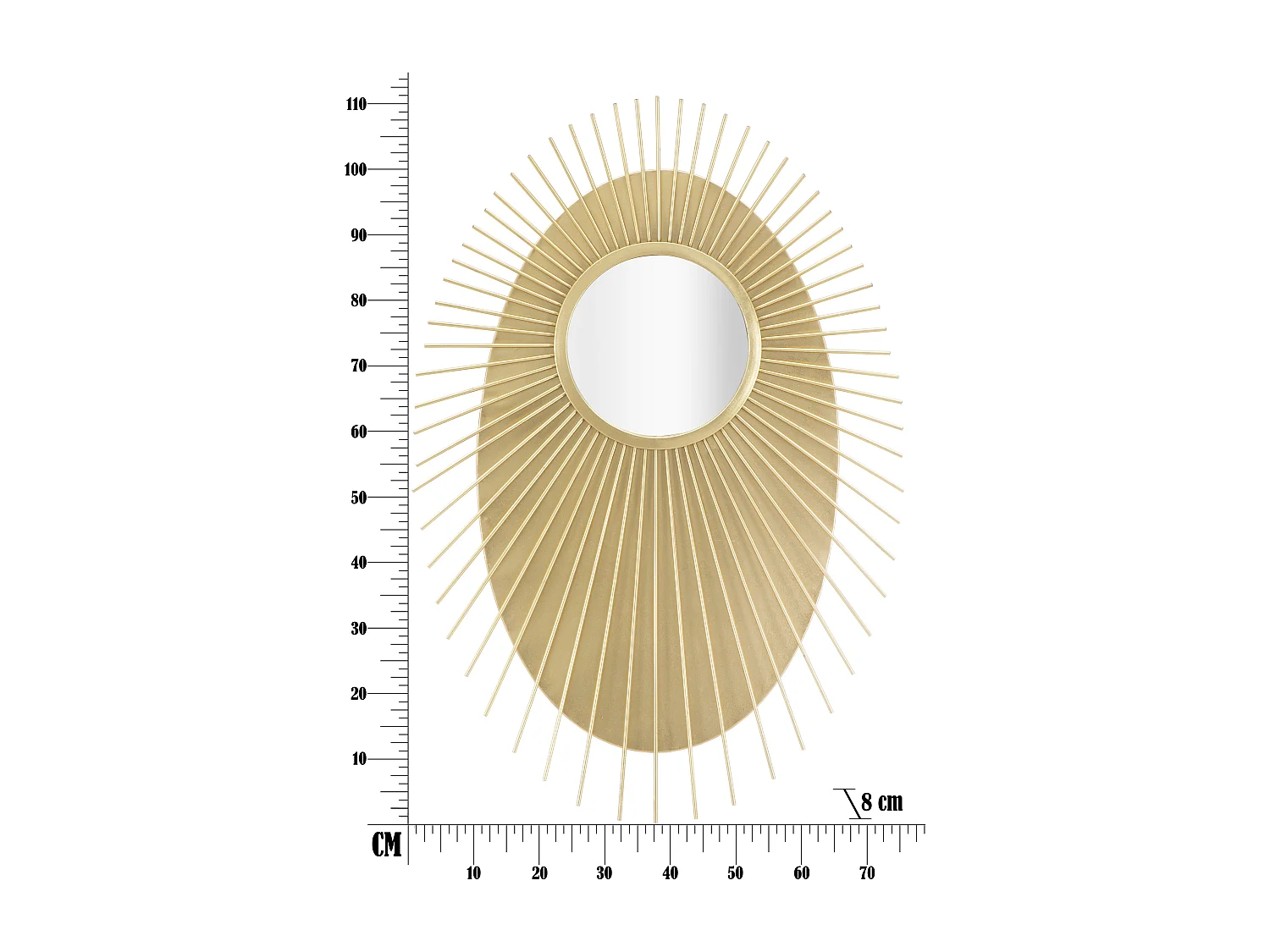 Specchio da parete ovale geometrico in metallo dorato cm 75x8x110,5