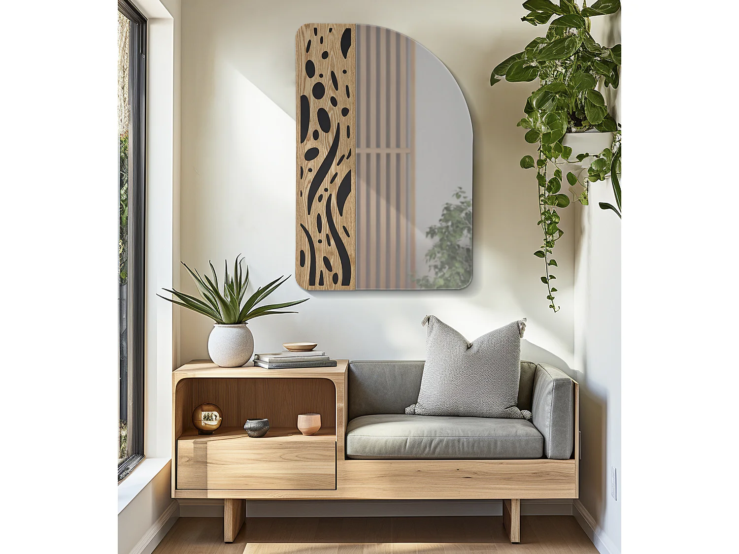 Specchio da parete in legno marrone e nero cm 60x1x90