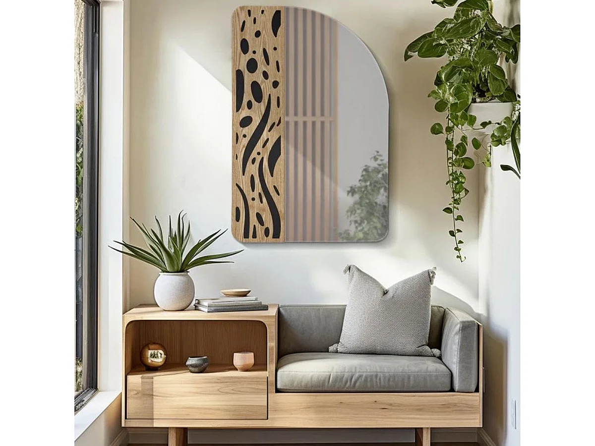 Miroir Mural Déco "Terry" 90cm Naturel & Noir