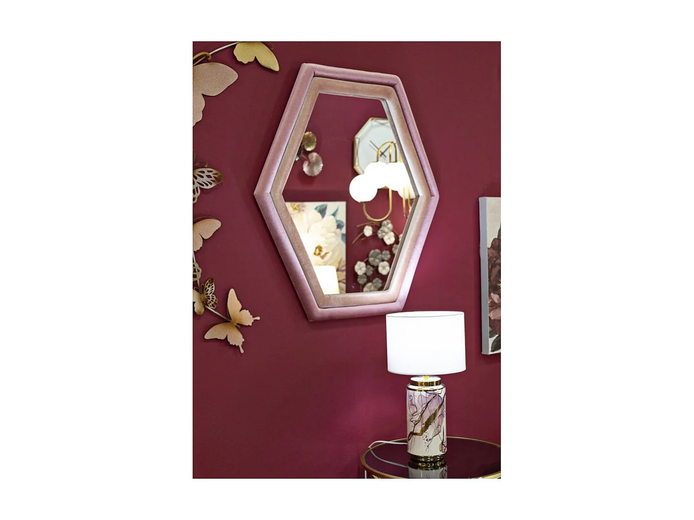 Roze fluwelen wandspiegel 75x4x80 cm