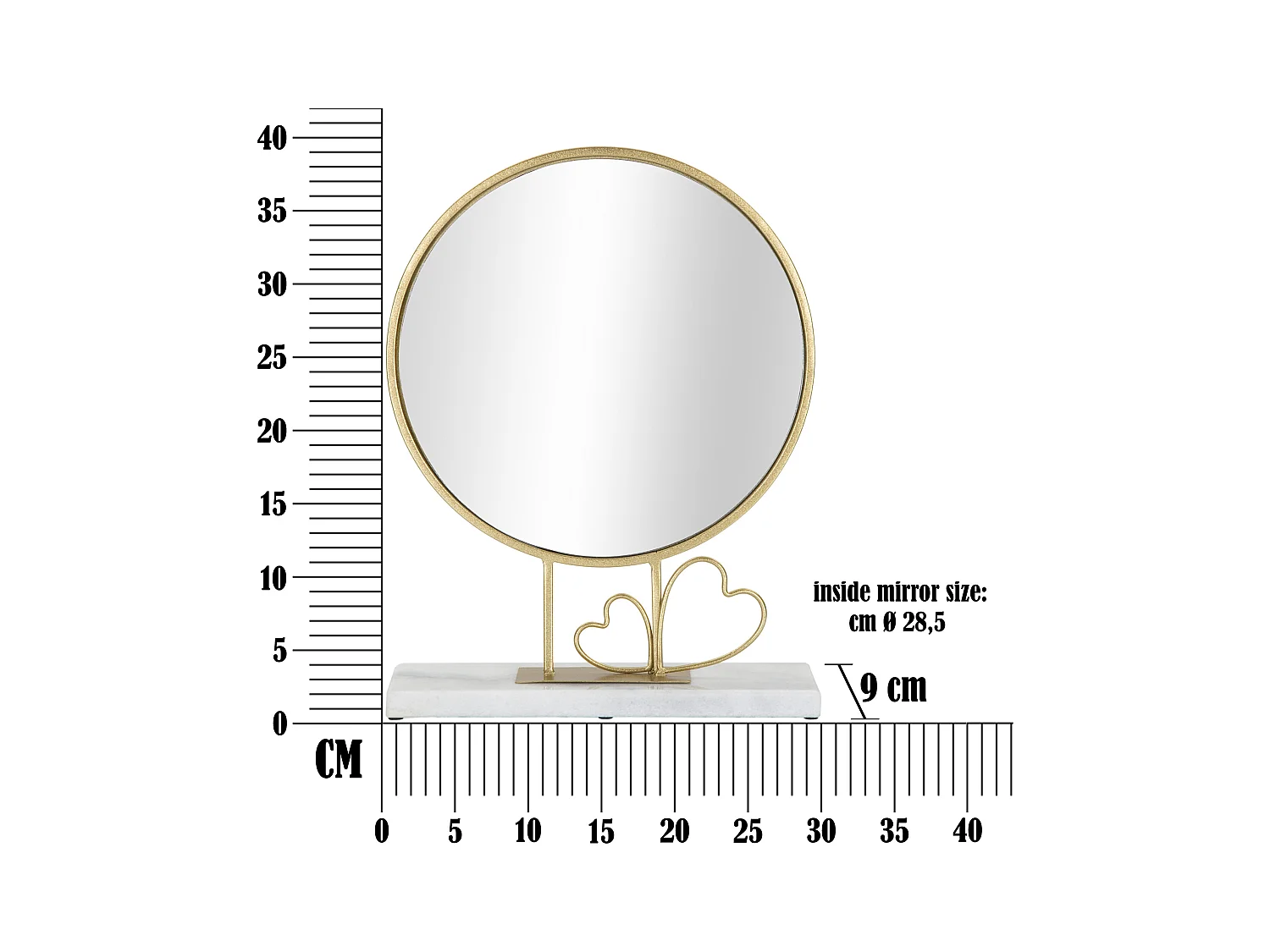 Miroir sur Pied en Marbre "Hearts" 39cm Or