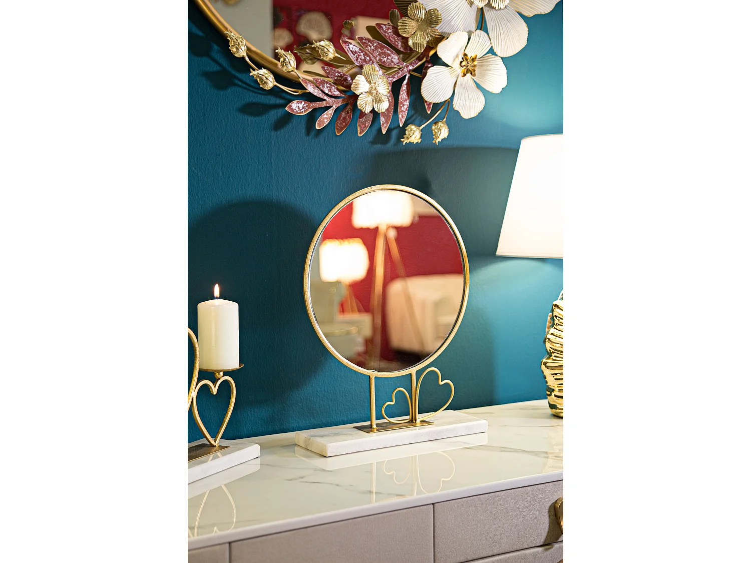 Miroir sur Pied en Marbre "Hearts" 39cm Or