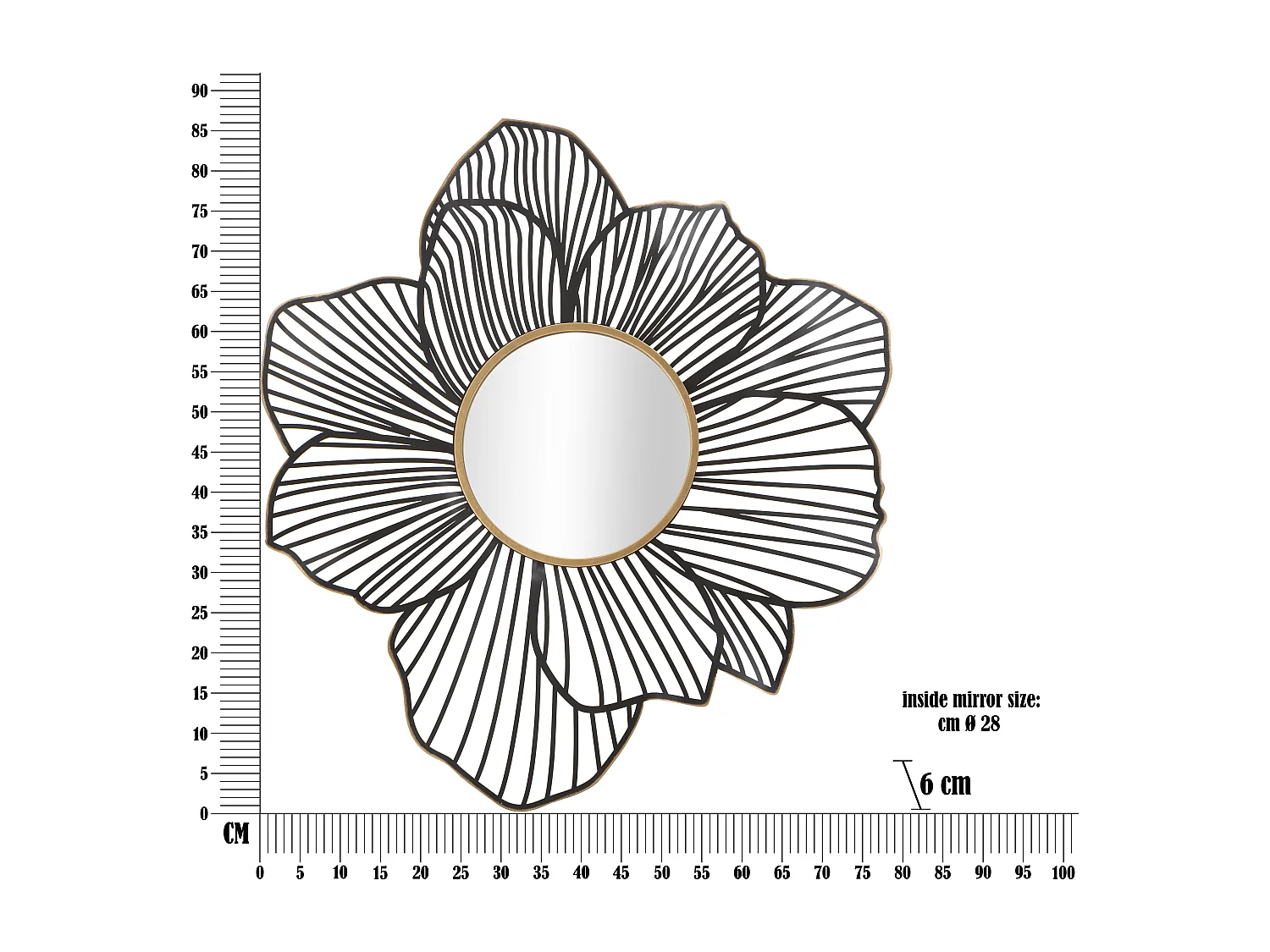 Miroir mural en métal noir et doré 79x6x86,5 cm