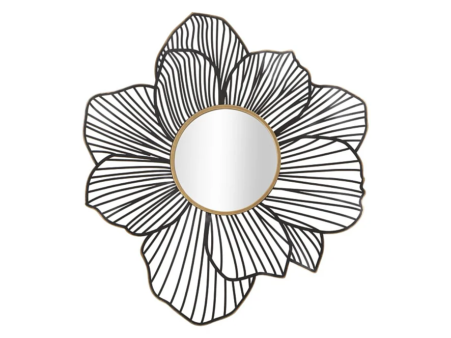 Zwarte en gouden metalen wandspiegel, 79x6x86,5 cm