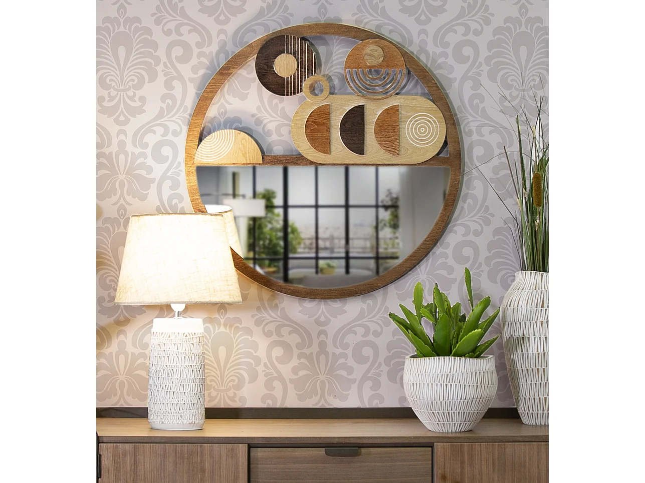 Specchio da parete in legno marrone Ø cm 80x3