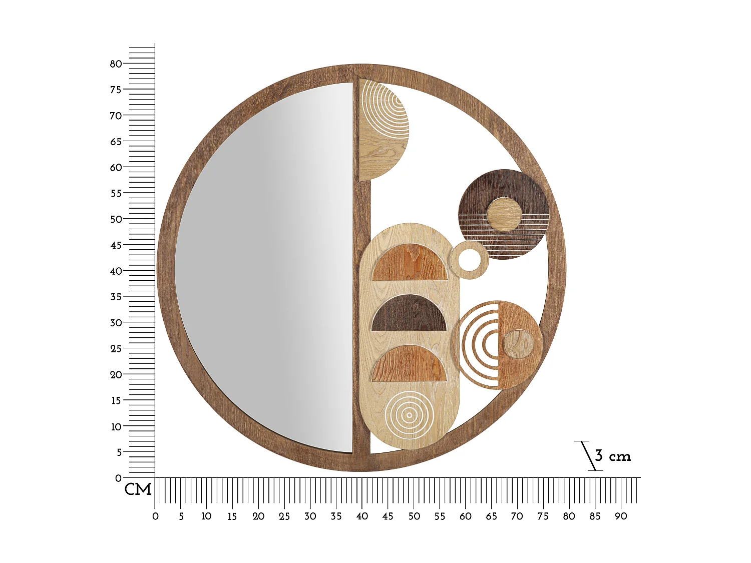 Specchio da parete in legno marrone Ø cm 80x3