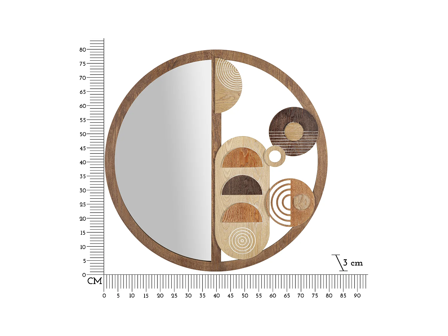 Miroir Mural en Bois "Block" 80cm Naturel