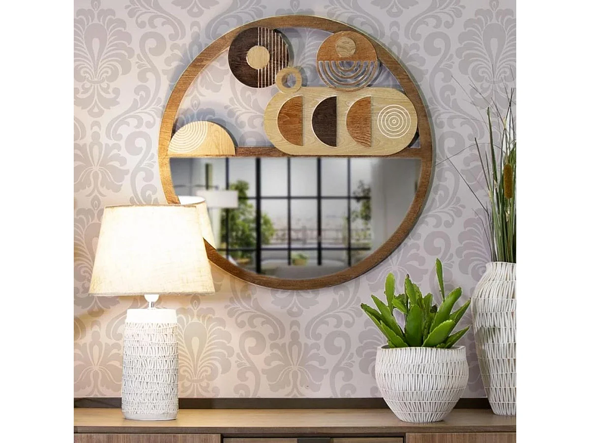 Miroir Mural en Bois "Block" 80cm Naturel