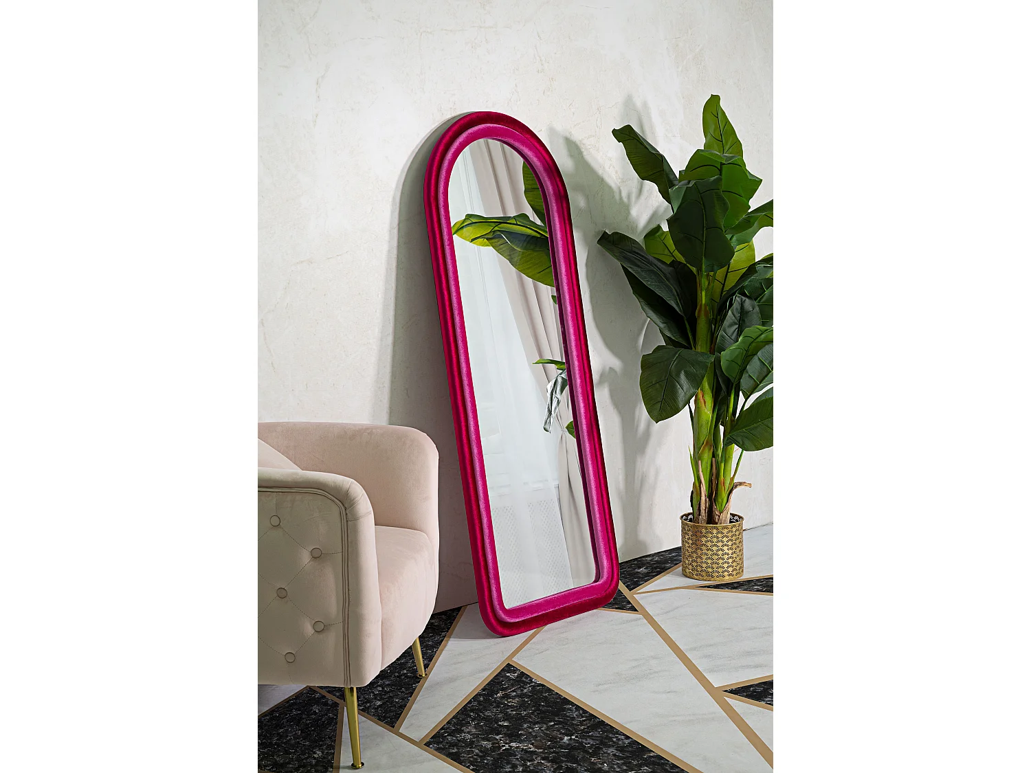Miroir Mural en Velours "Chloé" 160cm Fuchsia