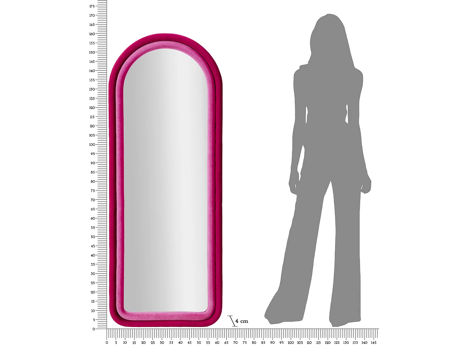 Wandspiegel mit gebogenem Stoffrahmen 160x60x4 cm Cloe - Fucsia