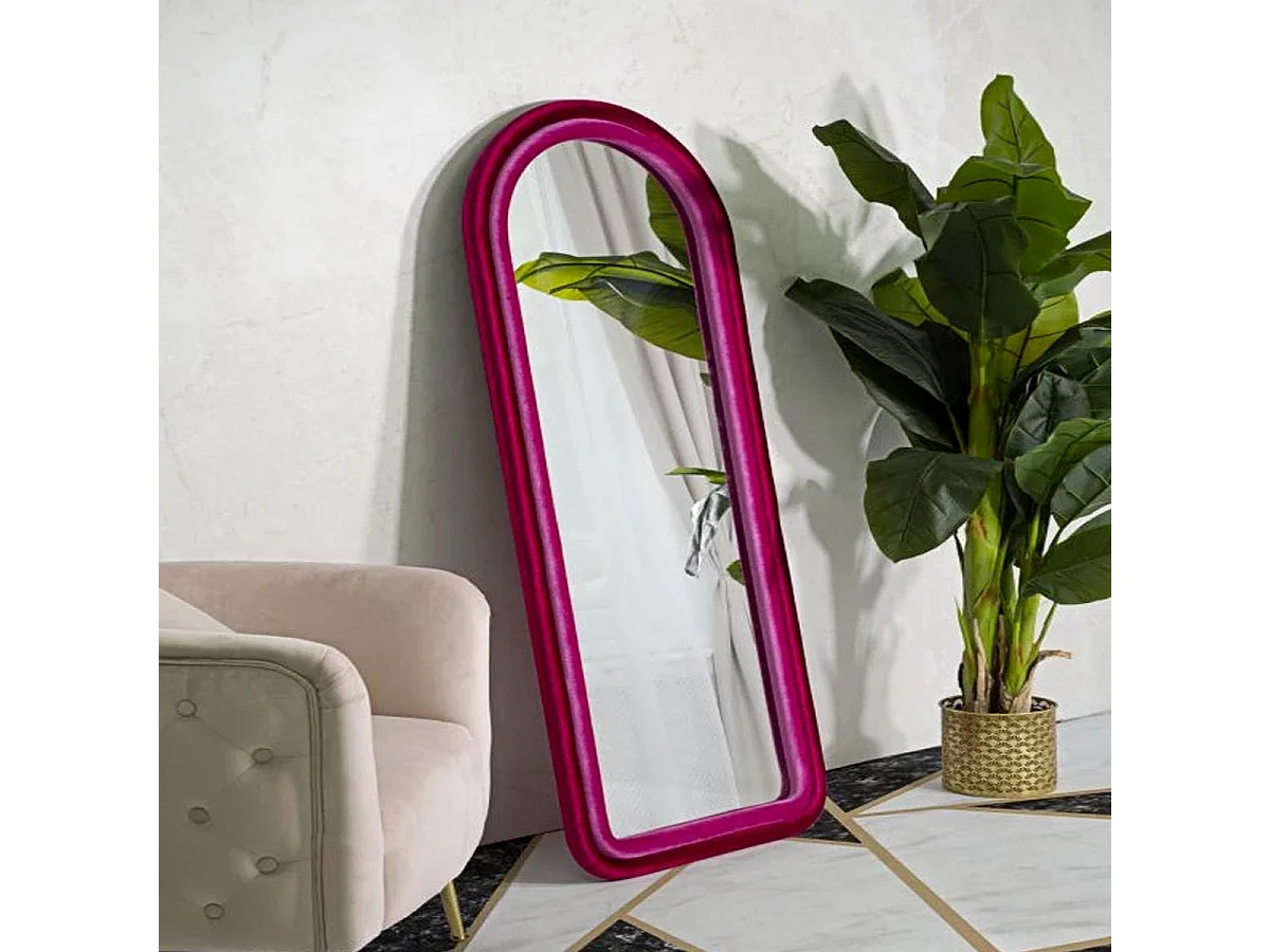 Specchio da parete in velluto rosa cm 60x4x160