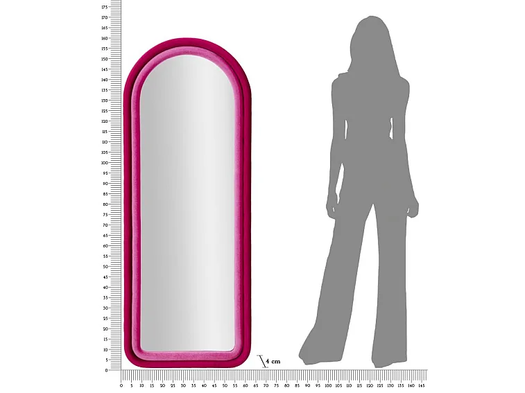 Specchio da parete in velluto rosa cm 60x4x160