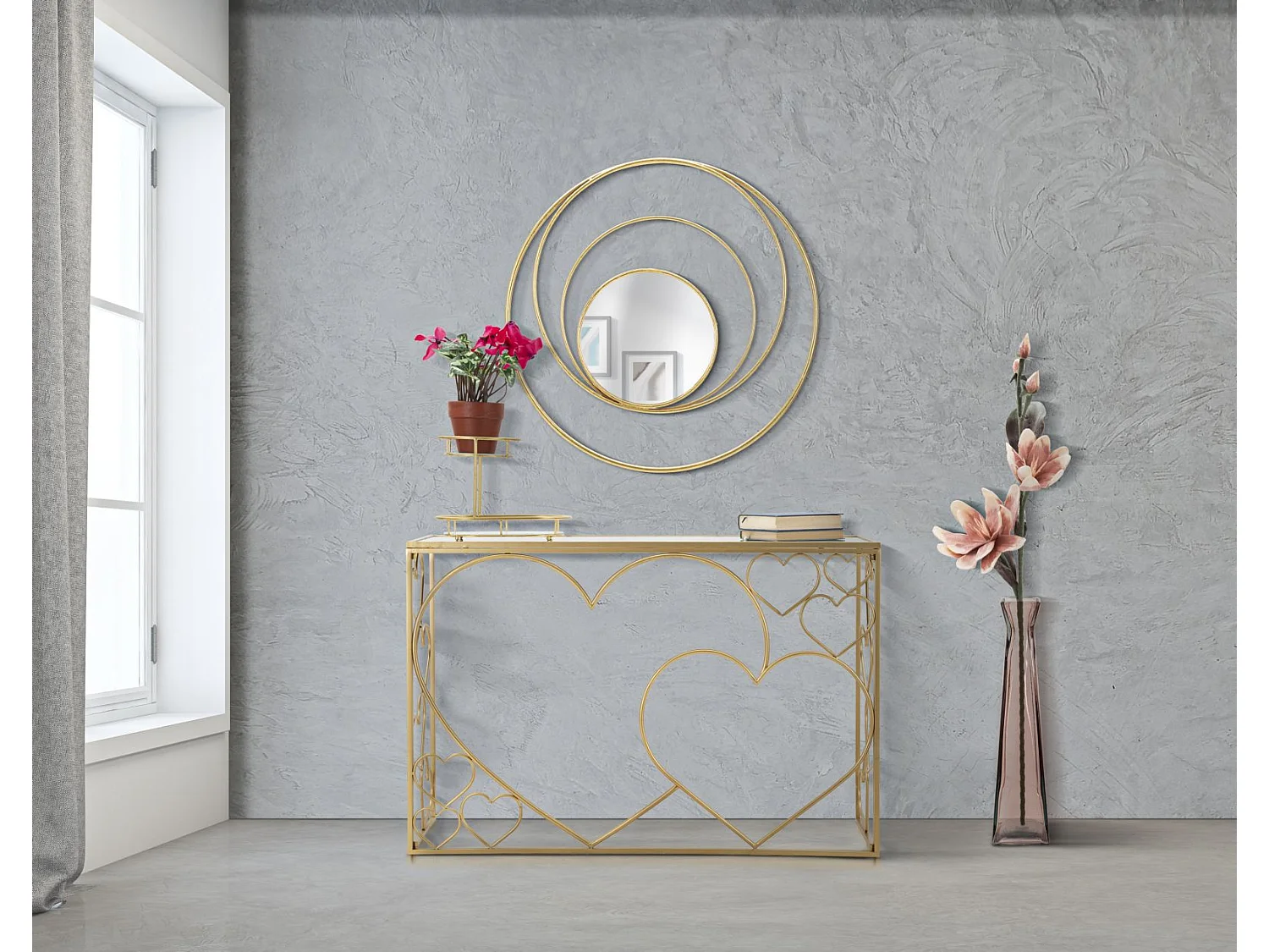 Miroir Mural Design "Arc" 80cm Or