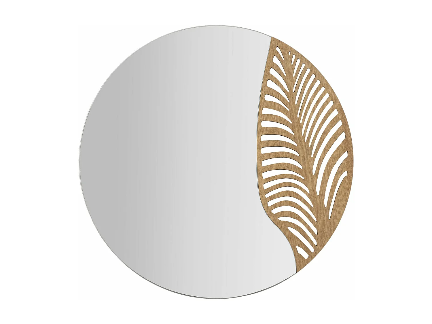 Specchio rotondo da parete in legno marrone con foglia Ø cm 60x1,5