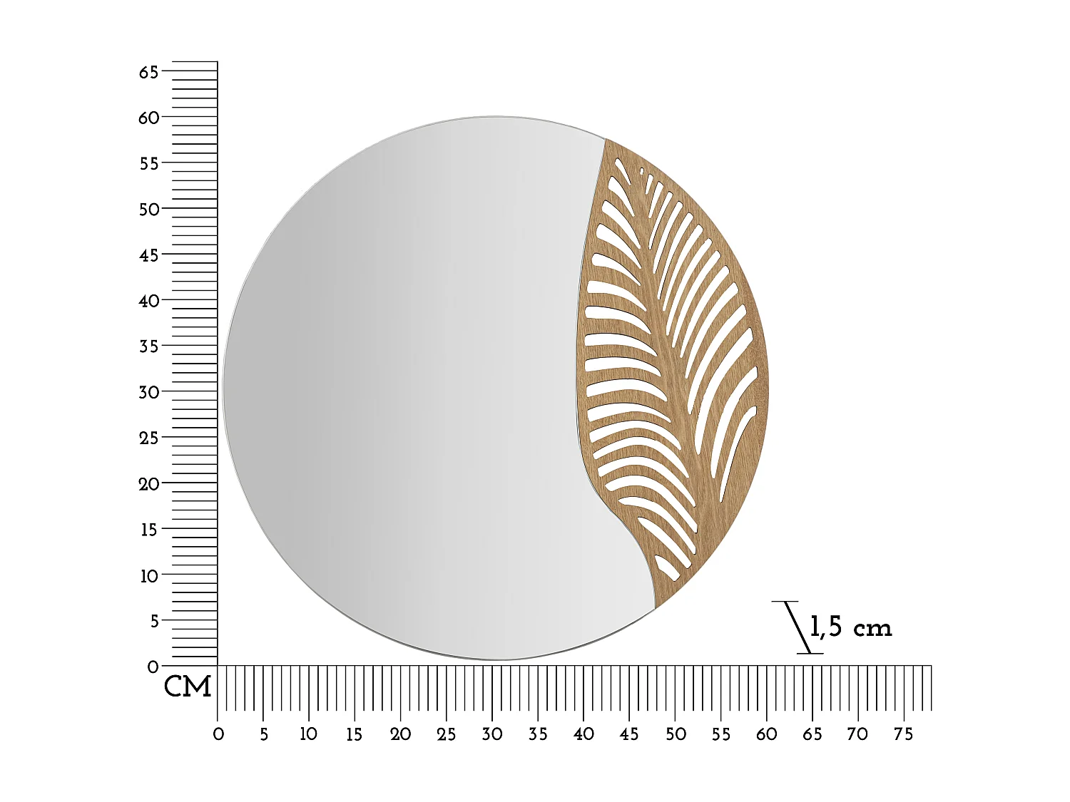 Specchio rotondo da parete in legno marrone con foglia Ø cm 60x1,5