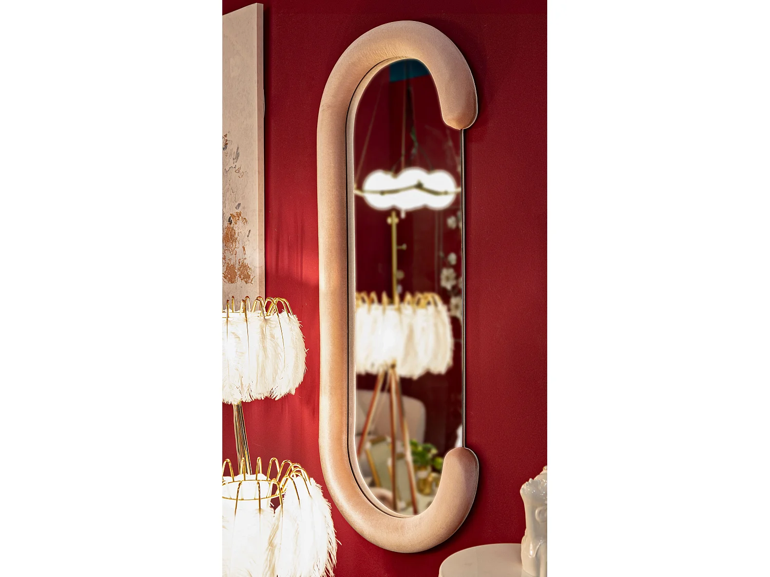 Miroir Mural en Velours "Chantal" 160cm Rose