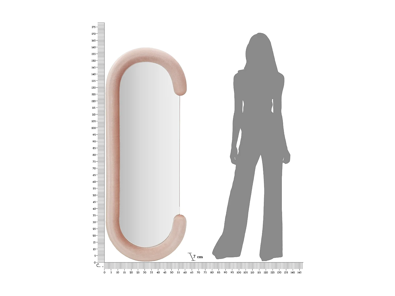 Miroir Mural en Velours "Chantal" 160cm Rose